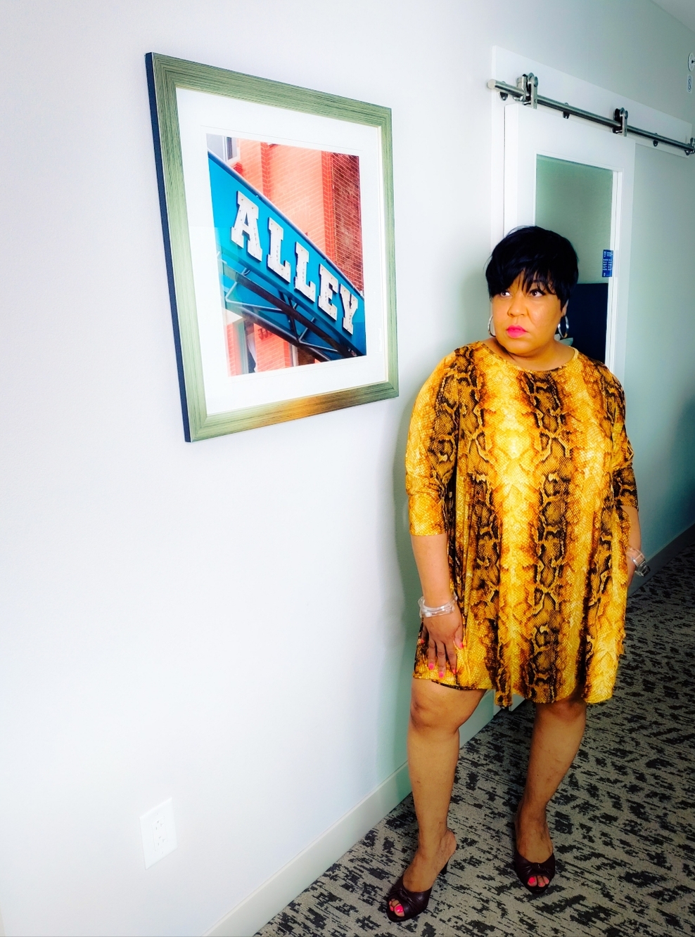 American Curvy Mustard Snakeskin Swing Dress | 1X–3X | Pockets | Statement Print